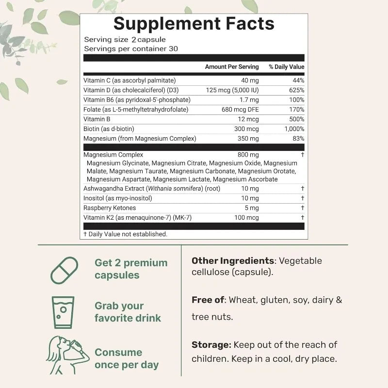 Magnesium Complex Supplement with Vitamin D3 and K2